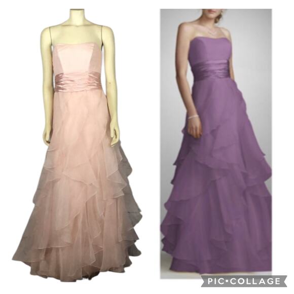 DAVID'S BRIDAL strapless tiered sheer organza ball gown in PINK F14196 size 4 - Picture 1 of 12